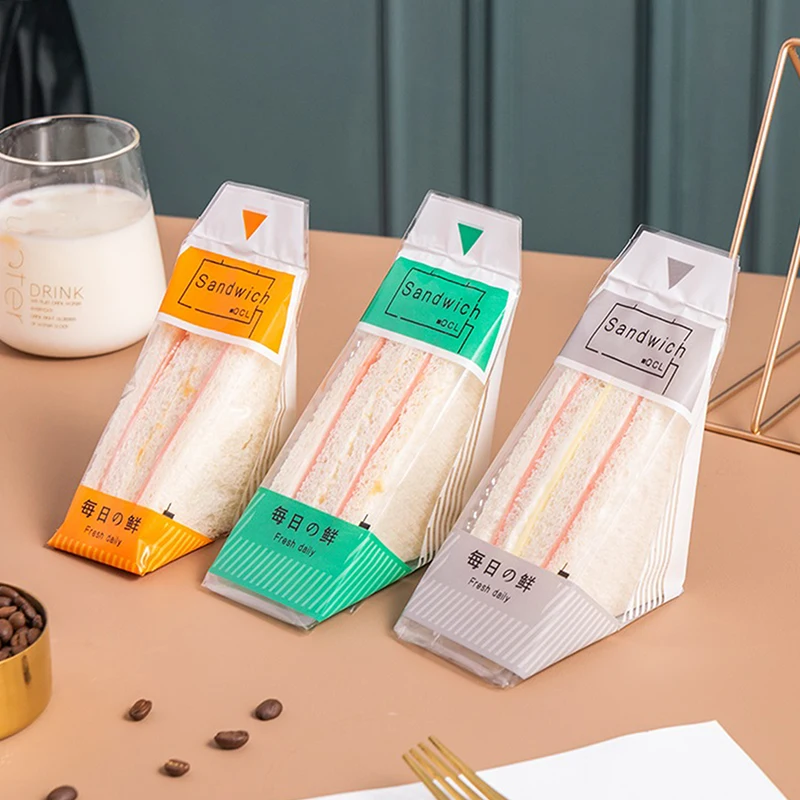 Embalaje para sándwich de piezas, bolsa transparente, triangular, desechable, 100