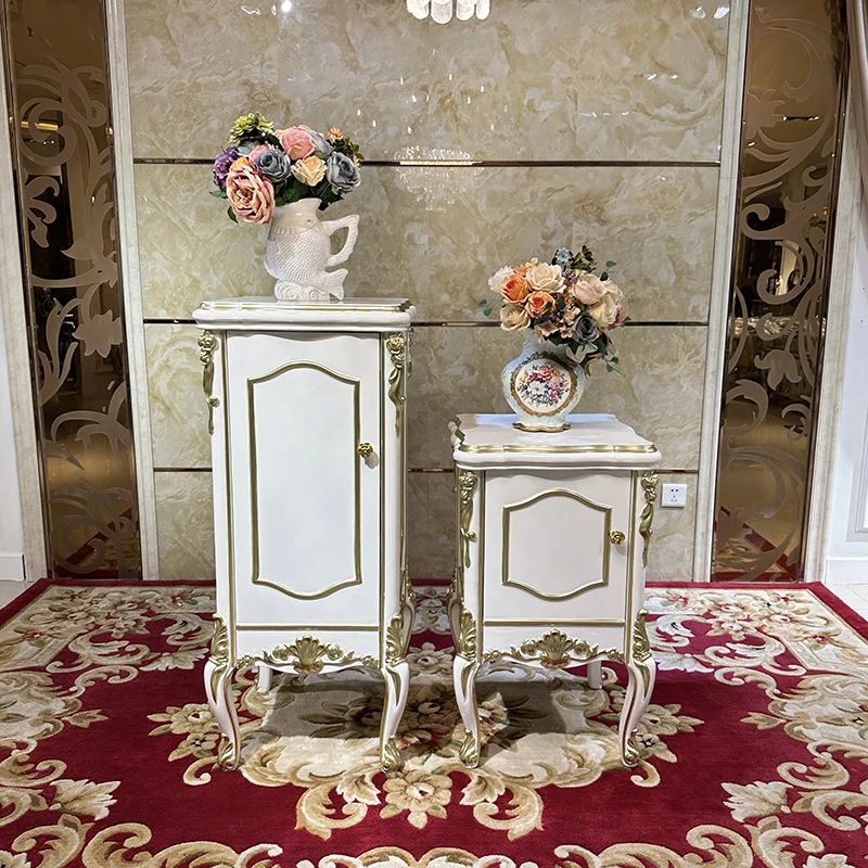 Solid wood flower stand European luxury carved storage stand Neoclassical flower pot stand