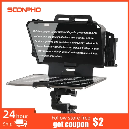 Imagen 1 del producto Soonpho F7 F8 teleprompter para tableta portátil Smartphone cámara Bluetooth telepronter portátil para transmisión en vivo grabación de vídeo