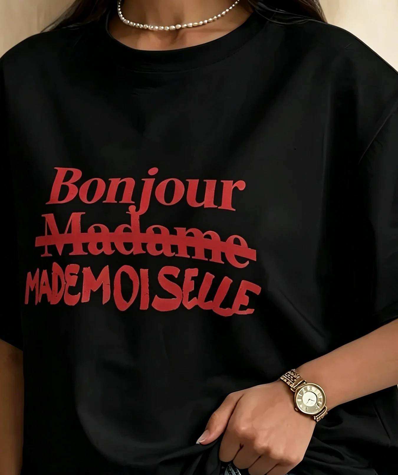 Bonjour Madame Letter Graphic Tee White Summer Aesthetic T-Shirt Retro French Paris Top Casual Short Sleeve Loose Streetwear
