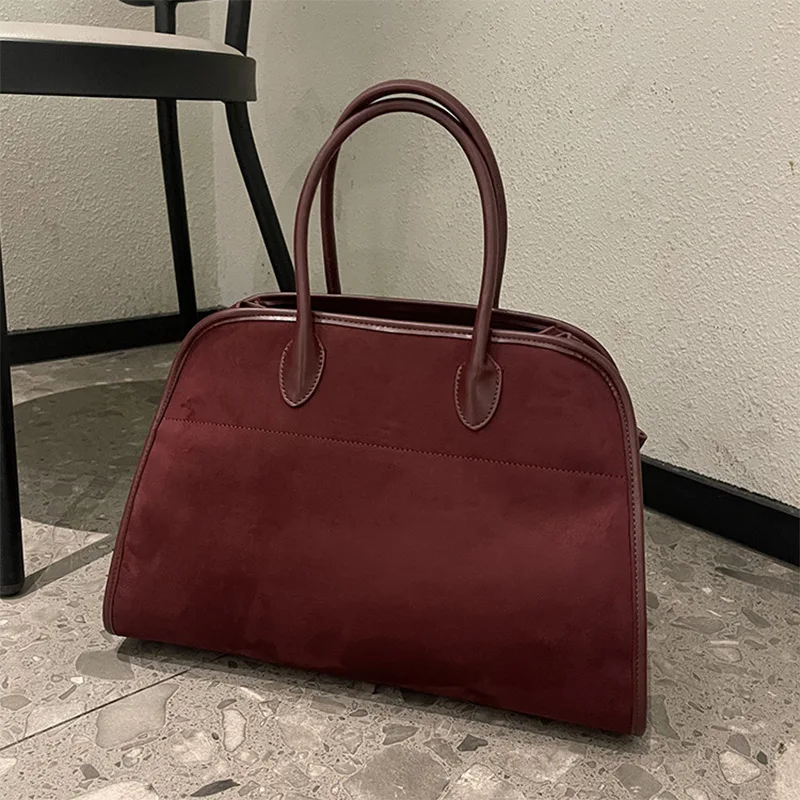 Natural Suede Tote Handbag Women Nubuck Leather Large Capacity Casual Tote Bag Roomy Solid Commute Bag Portable Handbag Winter