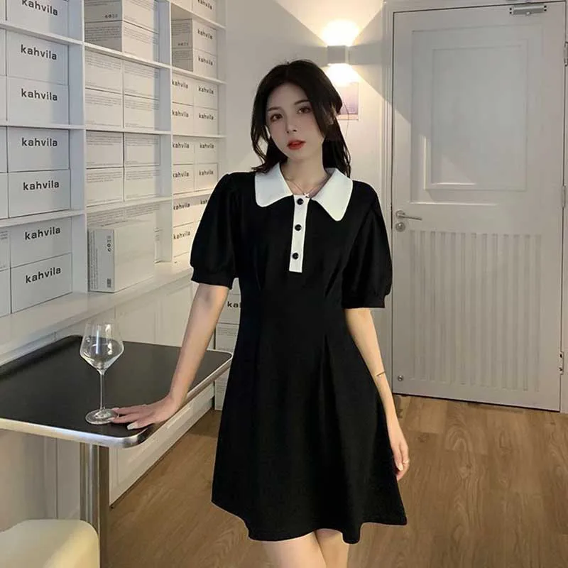 Fashion Lapel Spliced Folds Ruffles Casual Dresses Female Clothing 2024 Spring Summer New Loose Sweet Puff Sleeve Mini Dress