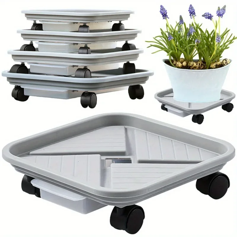 Plant Ball Cage with Four Wheels Drainage Tray Square Flower Pot Mover Wheeled Garden Rolling Plant Rack Flower pot moving tray