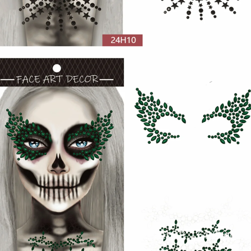 

Halloween Fake Tattoo Face Stickers Skull Bone Face Rhinestone Sticker for Halloween Clubbing Makeup Party Carnival Night