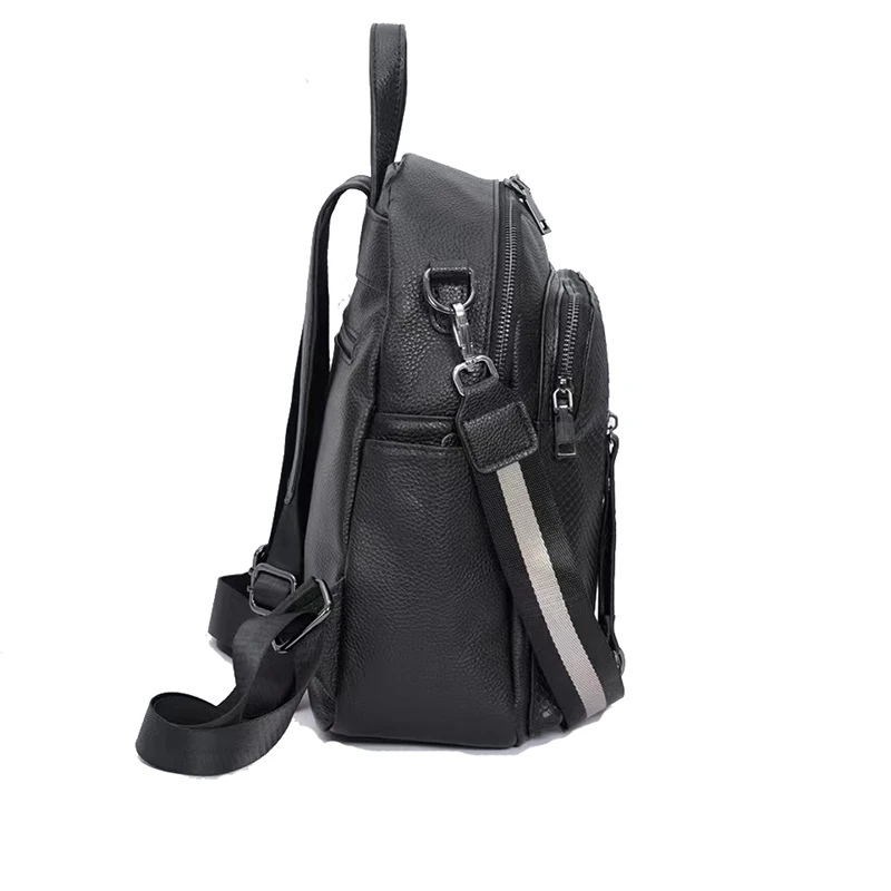 Popolare 100% vera pelle di mucca nero Hardware Zaini da donna Lady Girl Primo strato di pelle bovina Zaino per libri scolastici femminili