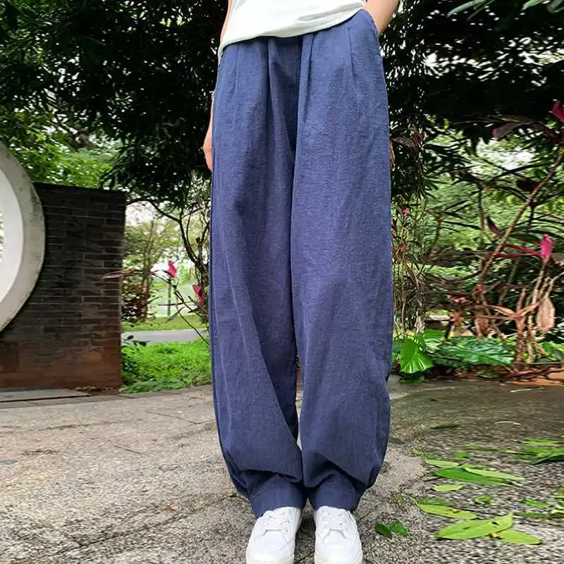 กางเกงฮาเร็มทรงหลวม ปลายขาจั๊ม เอวยางยืด รุ่นปี 2025 สำหรับฤดูใบไม้ร่วงและฤดูหนาว ไซส์พลัส สไตล์จีนย้อนยุค ใช้งานได้หลากหลาย สวมใส่สบาย