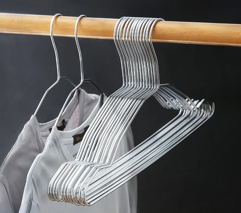 5 Pcs 40cm Stainless Steel Coat Hanger Household Hanging Cloth Rack Thick Thickened Large Size Cool Drying Clothes Hanger