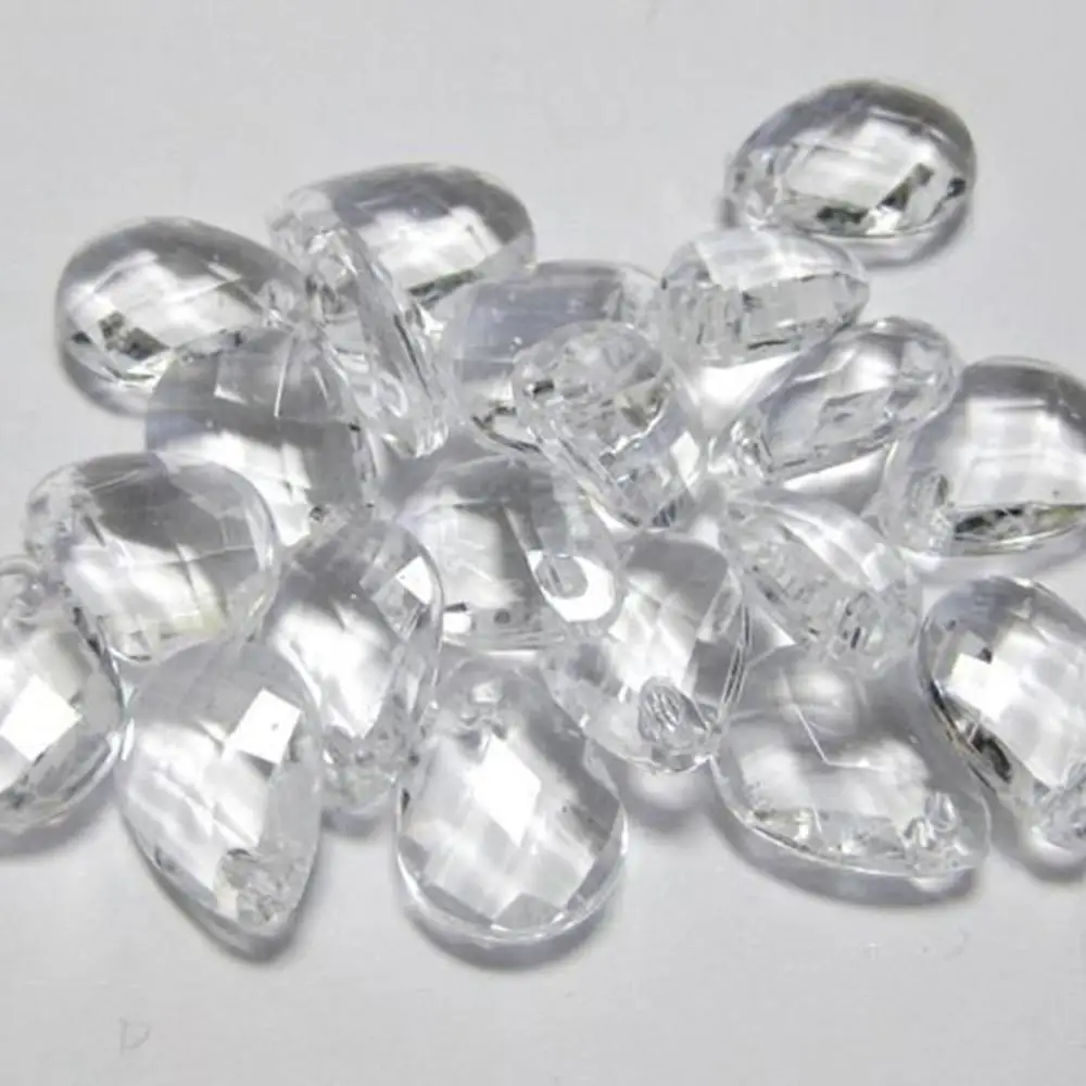 100 Clear Acrylic Faceted TearDrop Charms Pendants Top Drilled 17mm