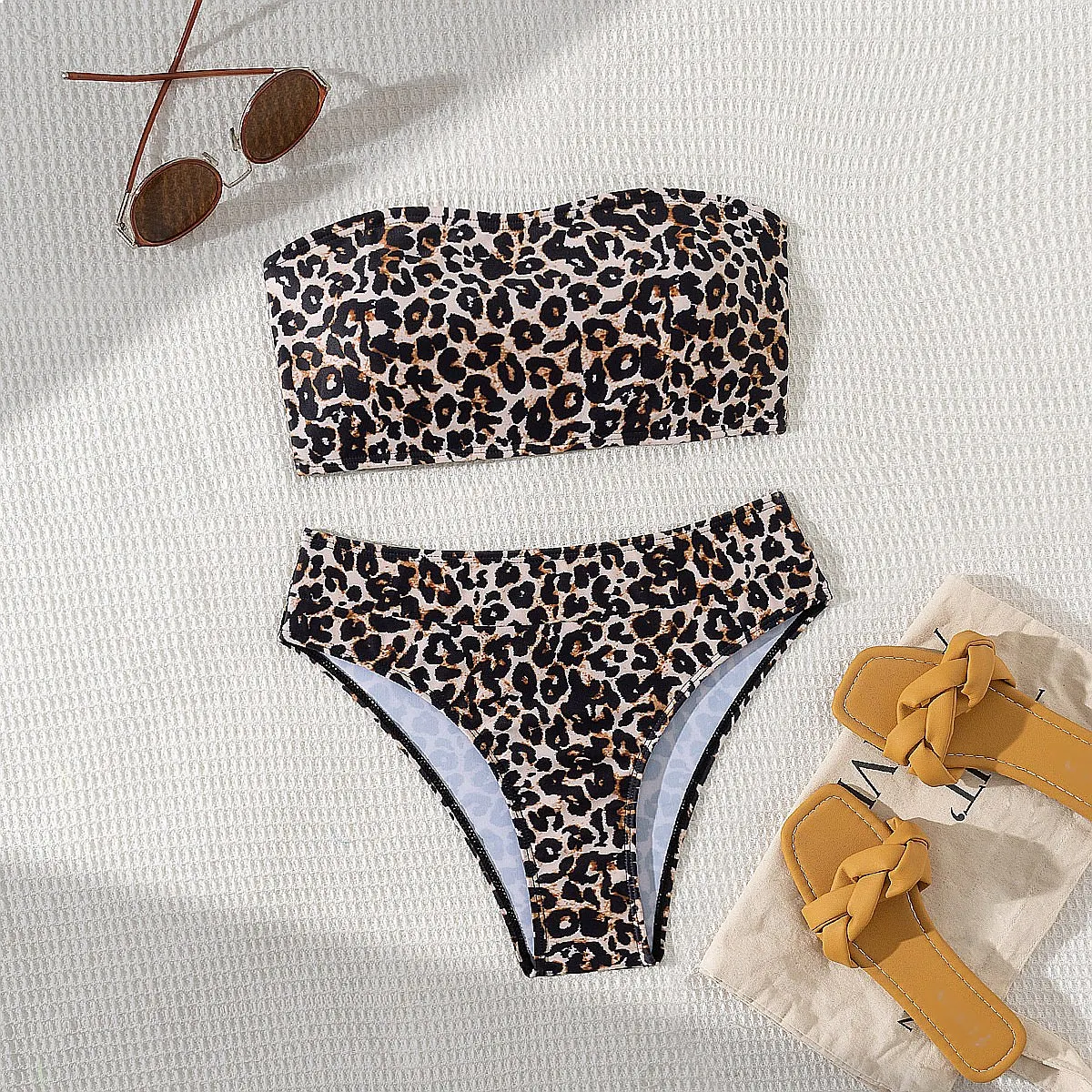 

2026 New Leopard Print Tie Side Two Piece Bikini Set Sexy Fashion Swimwear for Women Summer Beach Pool Vacation Daily Wear