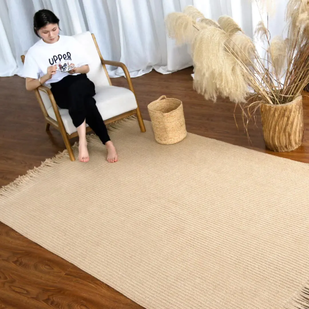 Handmade Tassel Rug 100% Jute Natural Braided Floor Mat Rectangle Rug Modern Living Room Japanese Style Rugs Carpets for Bedroom