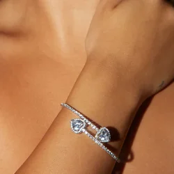 Personality Zircon Heart Cuff Bracelet Bangle Fashion Full Rhinestone Opening Bracelets for Women Accessories Jewelry
