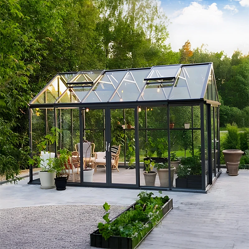Aluminum Frame Steel Roof Slant Polygon Molding Sunrooms for Courtyard Glass Houses Outdoor Backyard Patio sunroom