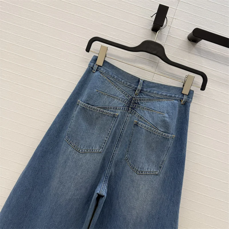 Immagine 5: Jeans da donna: Nuovi pantaloni a vita alta slim fit a gamba dritta per la primavera 2026, pantaloni vintage lavati a gamba larga in denim di puro cotone