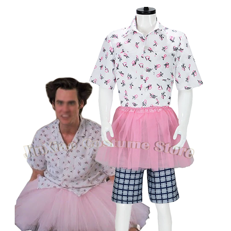 Ace ventura cosplay masculino roupa engraçada camisa shorts rosa tutu saia filme pet detetive jim carrey traje festa de halloween terno