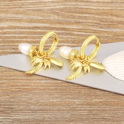 Nidin 10 Styles Pearl Gold Plated Drop Earrings Tropical Plant Coconuts Palm Tree Pendant Hawaiian Summer Ocean Jewelry Gifts