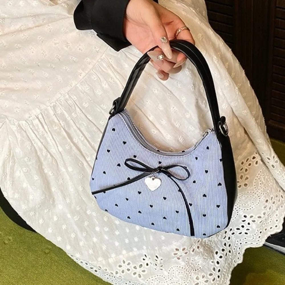 

Casual Polka Dot Bow Shoulder Bag Y2K Leisure Underarm Bag Zipper Love Heart Hobo Bag Daily