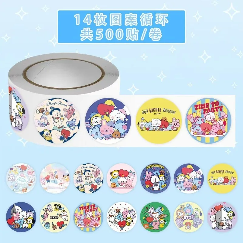 500PCS BT21 Roll Stickers Cute Cartoon Stickers K-pop Idol Merch for DIY Phone Case & Scrapbook Decoration - view 5