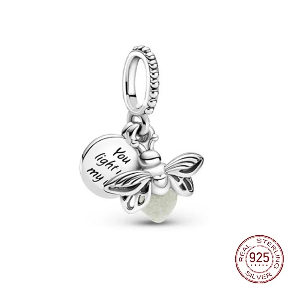 925 Sterling Silver Firefly Charms, mau olhado, balão de ar quente, encantos azuis, Pandora Pulseira Original, DIY Jóias Fazendo Presente