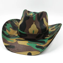 Army Green Camo Cowboy Hat Straw Hat Star Jazz Straw Hat Panama Paper Grass Western United States Cowboy Hat Fashion Travel