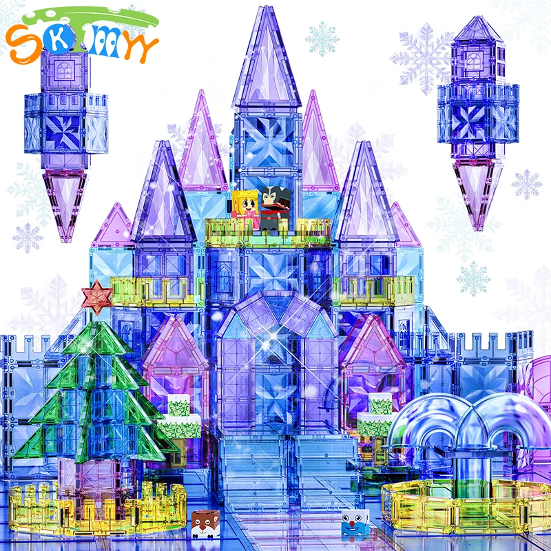 

114 шт. магнитная плитка 3D Diamond Princess Ice Castle магнитная плитка для детей STEM развивающие игрушки для девочек детские рождественские подарки