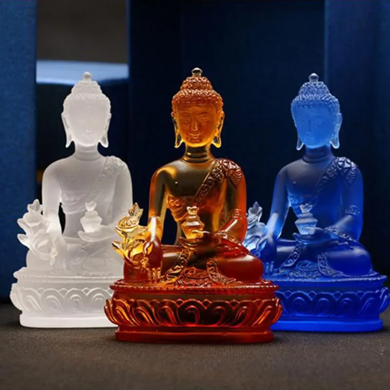 High Grade Glazed Glass Pharmacist Buddha Crystal Crafts Fengshui Ornaments Creative Sculpture Home Decor Statue Gifts Souvenirs