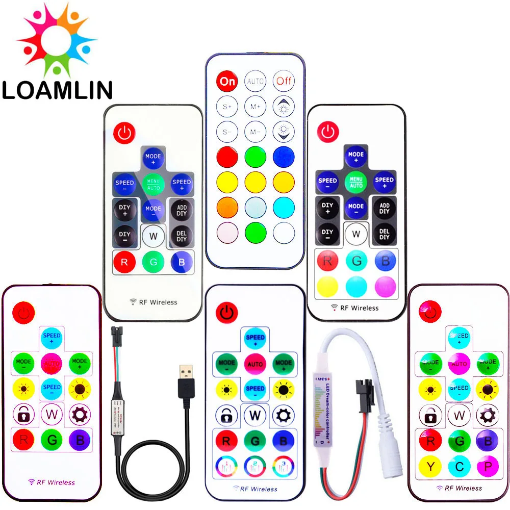 WS2811 WS2812B Led Pixels Strip Light Controller WS2812 USB/DC MINI 3Keys RF 14/17/21Keys Led Tape Remote Controller DC5-24V