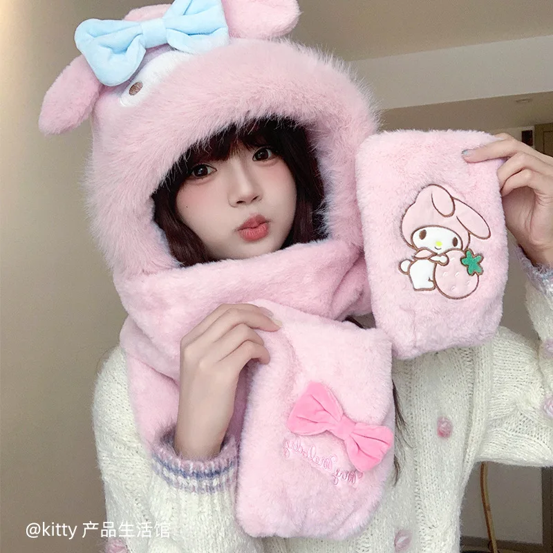 Gorro para niño con bonito corazón femenino de dibujos animados Kuromi Hello Kittys Cinnamoroll My Melody Otoño Invierno nuevo mantener caliente Anime Kawaii
