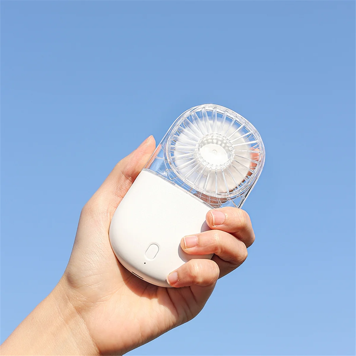 B74A Tragbare USB-Ventilatoren mit transparentem Design, Fünf-Gang-Windverstell-Lanyard und Desktop-Ständer, Gelb