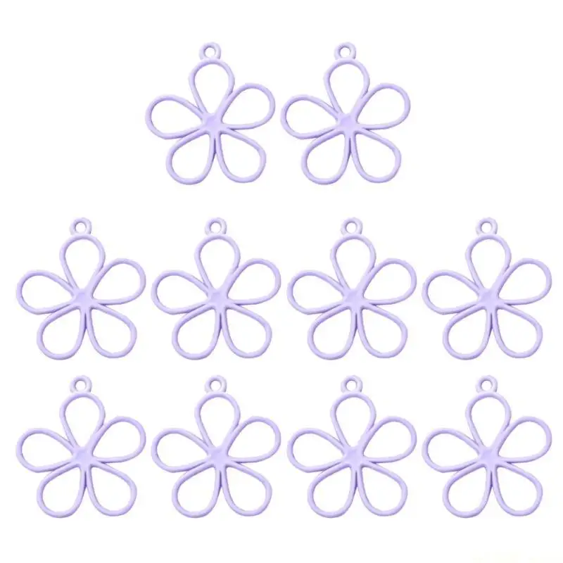 

D46E 10Pcs Hollow Flower Charm Alloy Open Back Bezel Pendants Necklace Making Tool