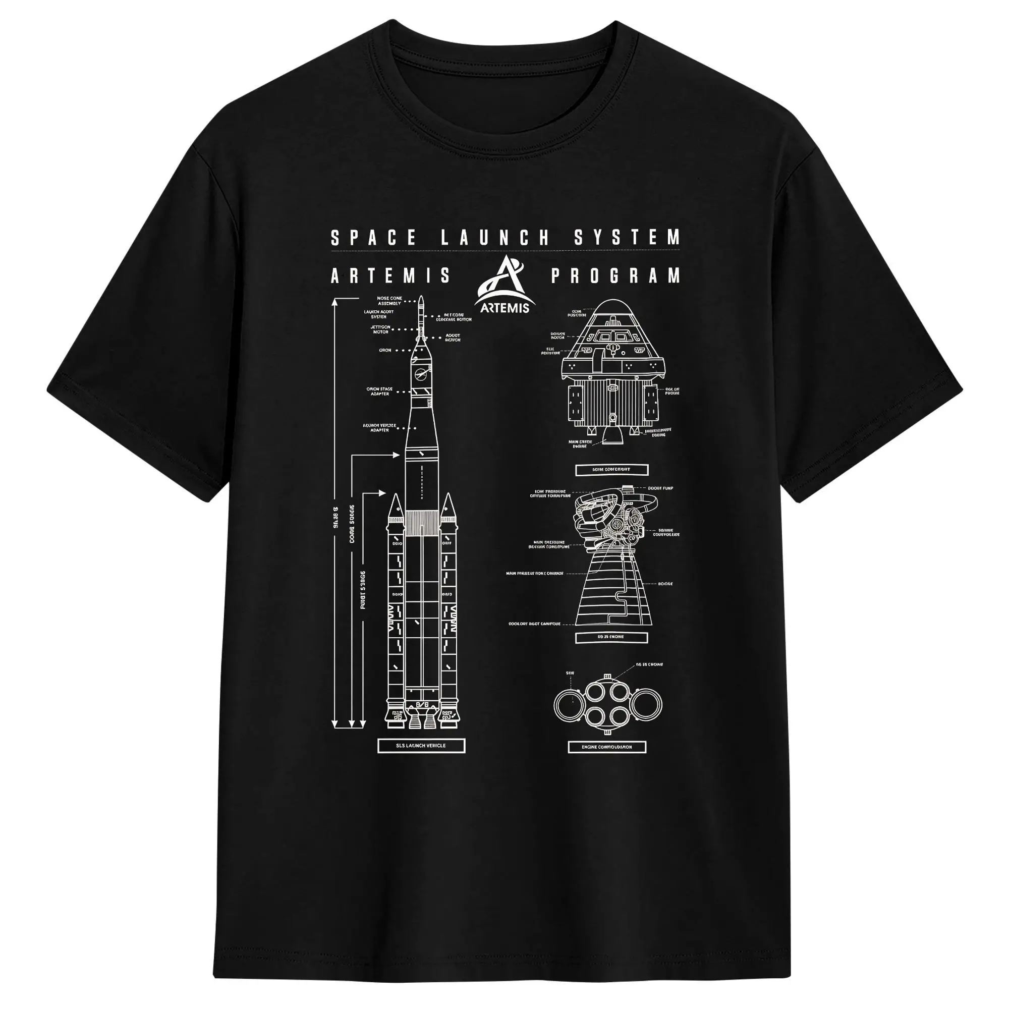 Artemis Rocket Blueprint T Shirt  Harajuku T Shirts Short Sleeve Vintage Tops Summer Pure Cotton 4XL 5XL 6XL Tees