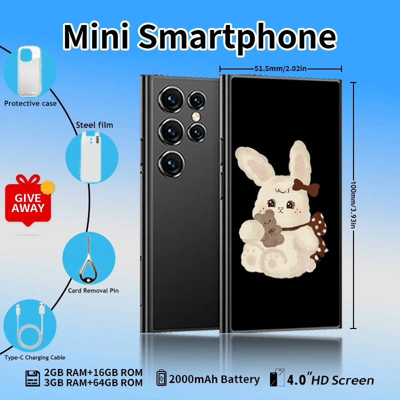 ONEMYTH S26 Pro | 4.0-inch Android smartphone | 4G dual SIM | Essential for studying/working | 3+64GB memory mini phone gift