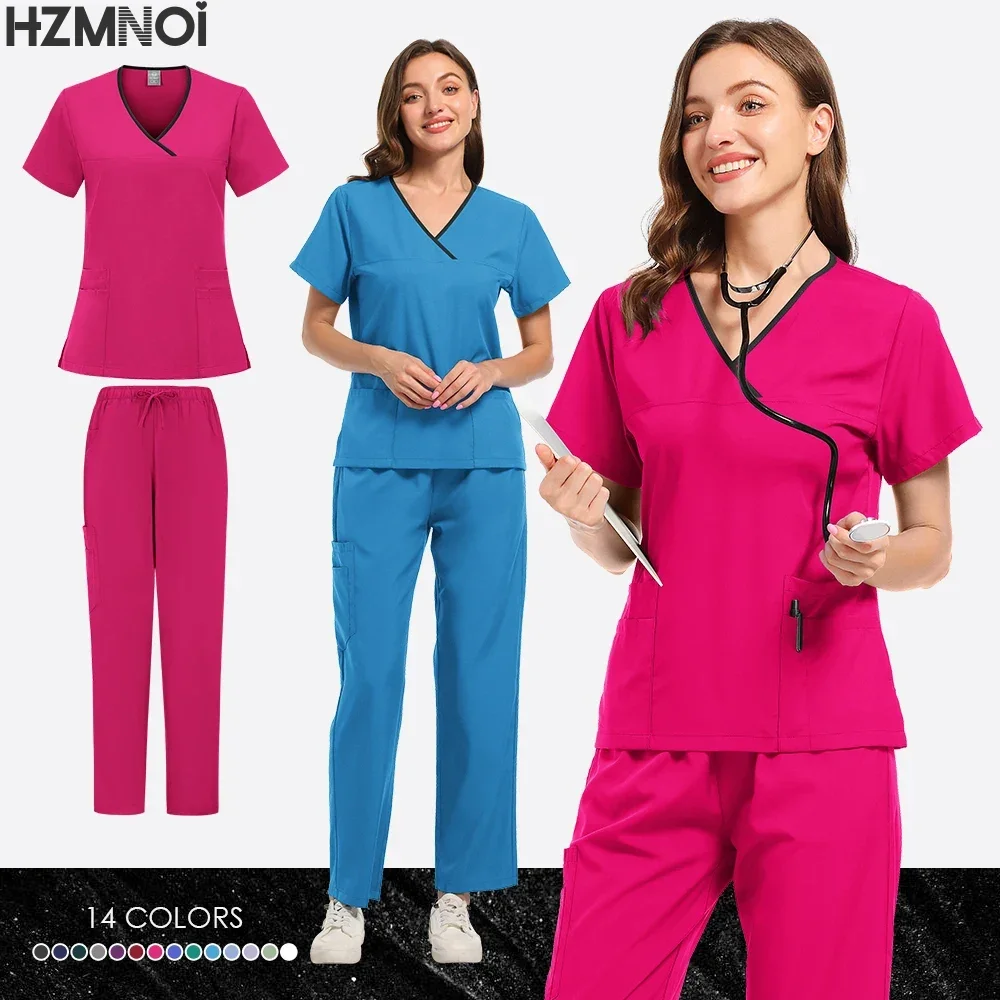 الدعك الزي الطبي للنساء والرجال الدعك البدلة الطبية الجراحية بلوزات وسراويل ممرضة الملحقات مستشفى طبيب زي النساء