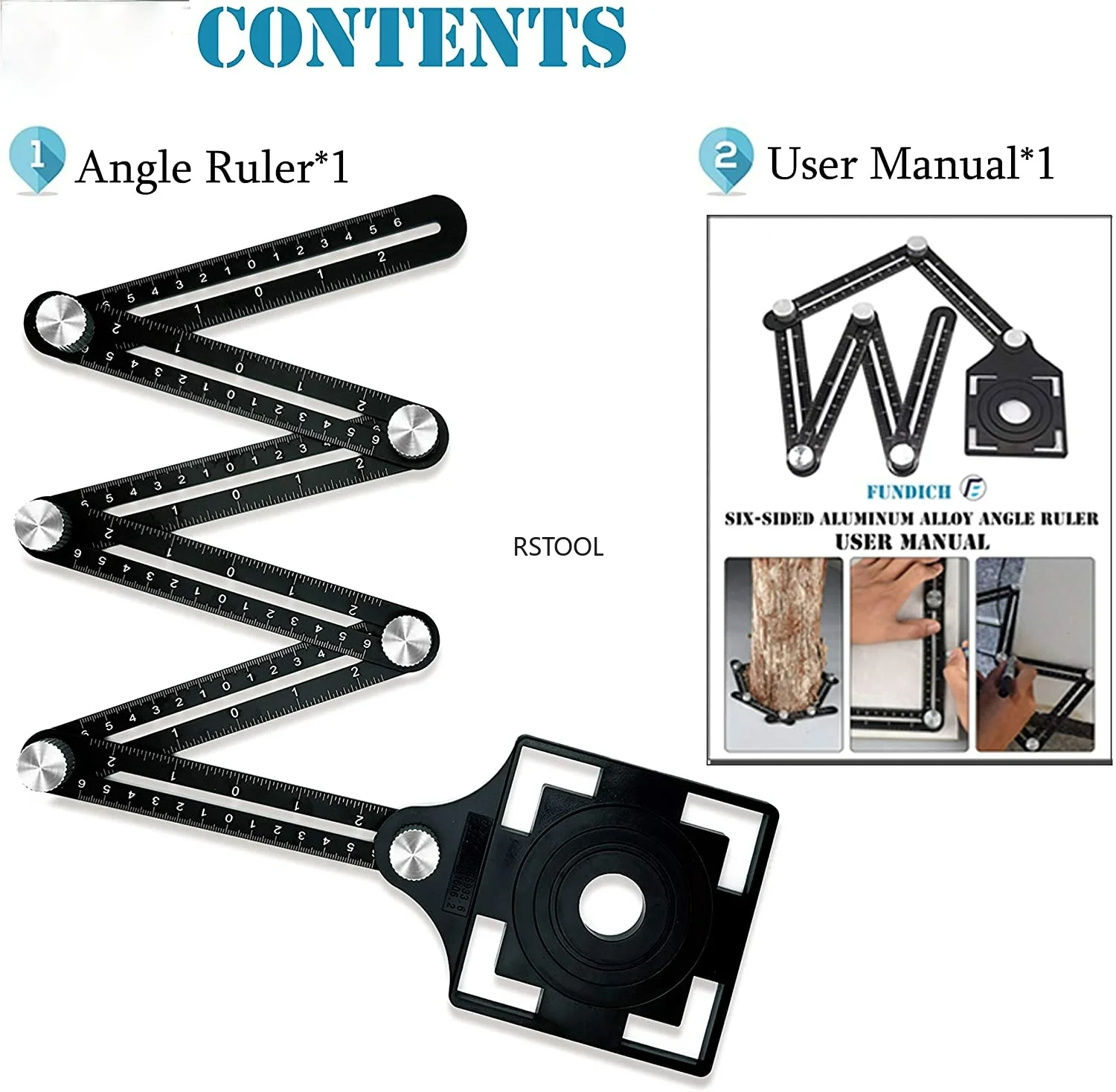 Multi Template 6-Sided Angle Measuring Ruler Folding Rulers Tool with Tile Positioning Aperture Ruler Woodworking Gauges Tool