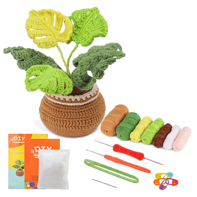 

DIY Monstera Deliciosa Crochet Kit As Shown Complete Crochet Kits With Knitting Markers Easy Yarn Ball,Instruction For Beginners