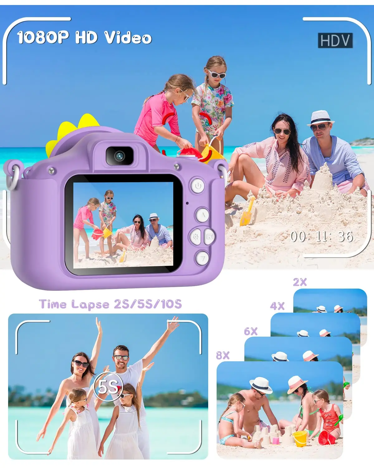 Cámara para niños HD 1080P, Mini cámara de juguete de 2,0 ", cámara Digital portátil para Selfie con tarjeta de 32G para niños y niñas