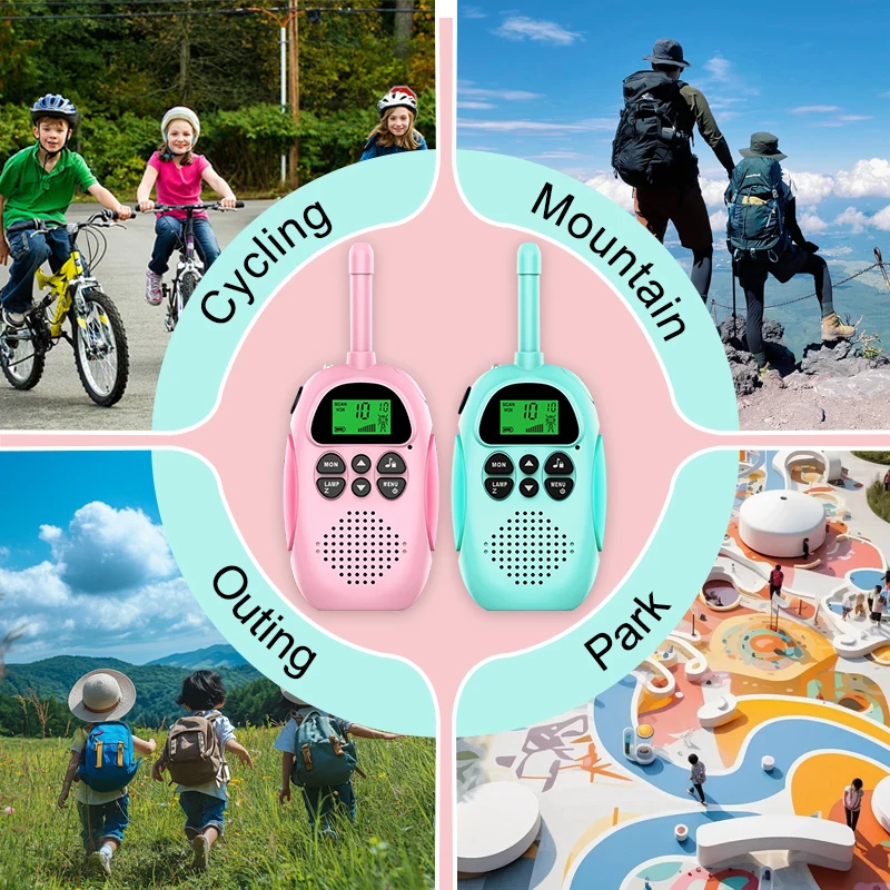2개입, 작고 귀여운 어린이용 무전기, 3km 통달거리, 선명한 음질, 4~8세 캠핑에 적합