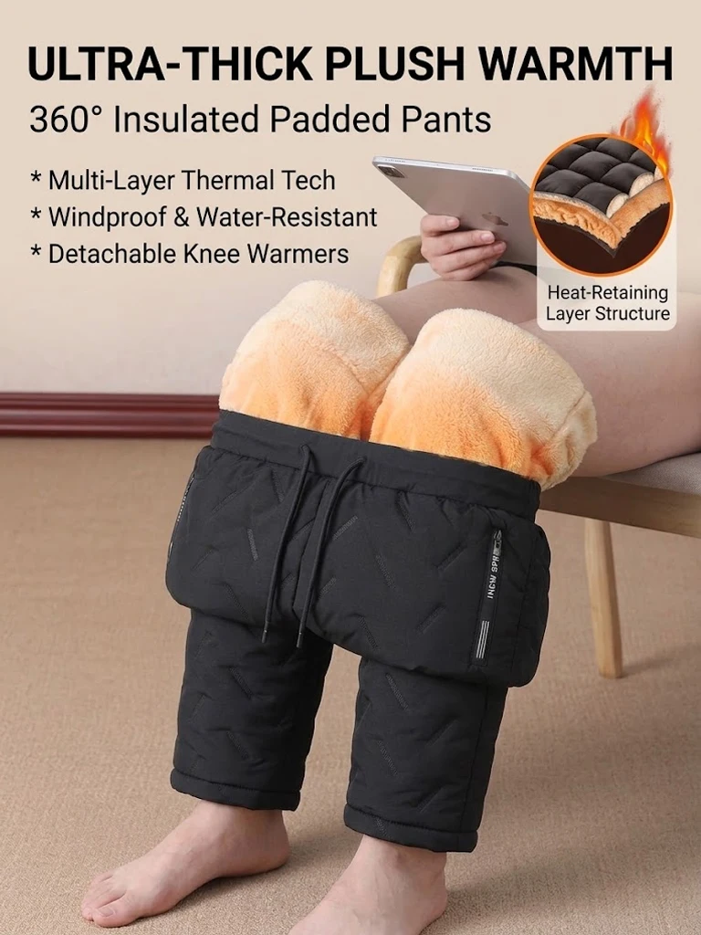 Winterhosen für Herren, Sherpa-gefütterte Thermo-Sweathosen, warme, gepolsterte Jogginghosen, winddichte Fleece-Hosen mit Kordelzug für kaltes Wetter – Detail 1