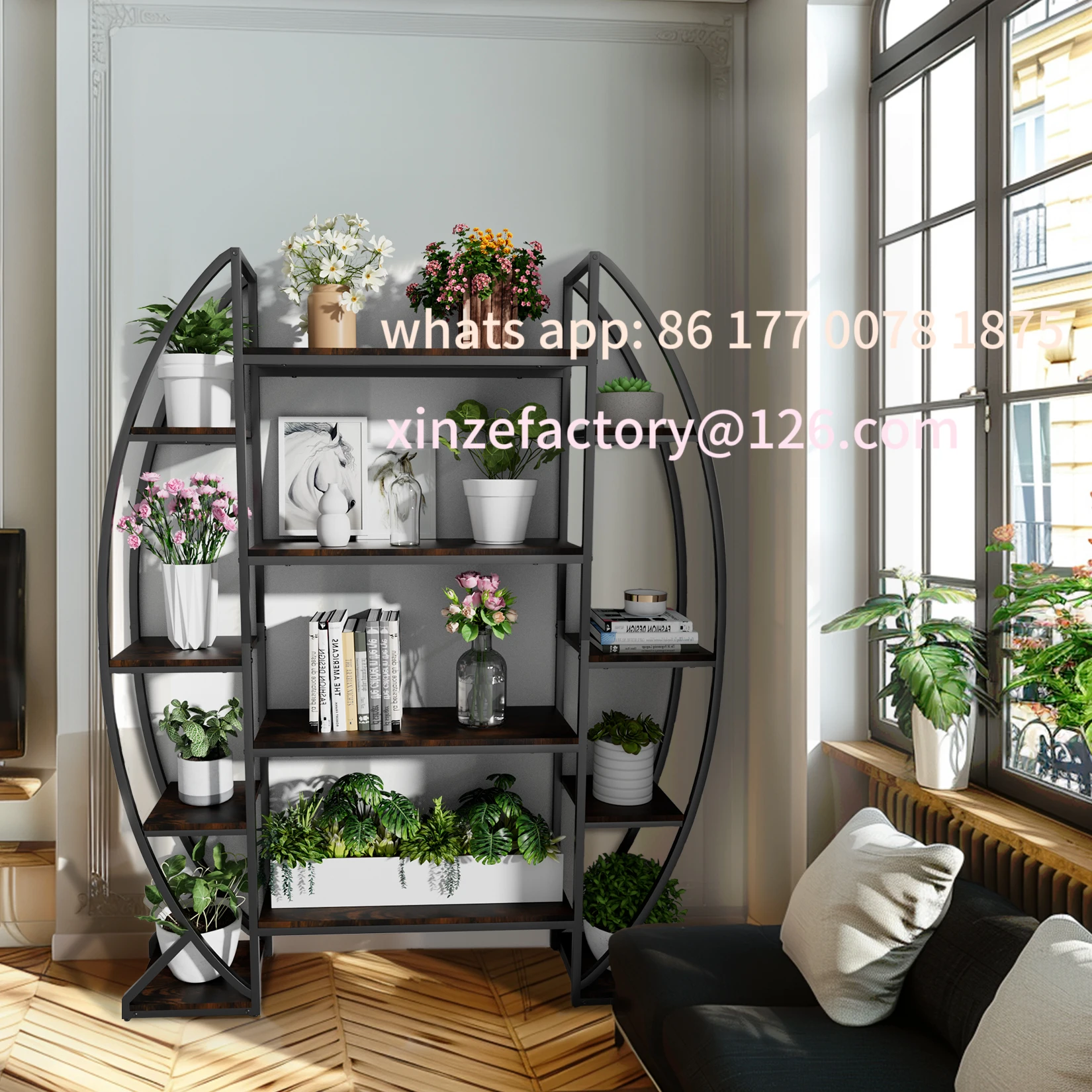 Customizable Half-Moon Shaped Storage Display Stand Multilayer Plant Flower Rack Bookshelf