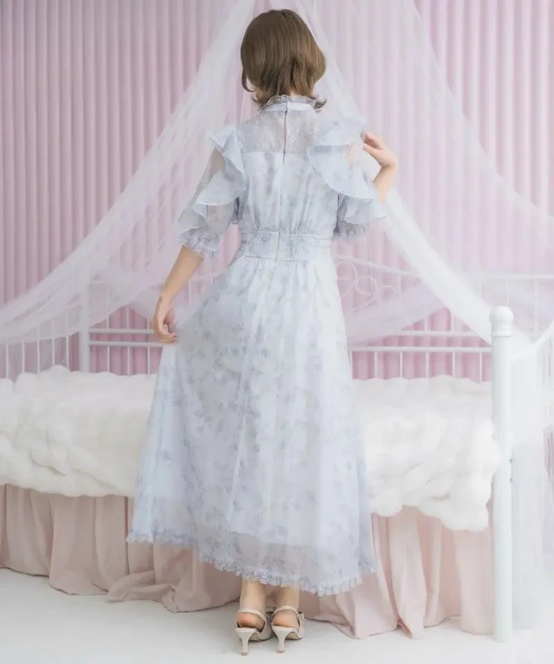 Estilo japonês véu capa dupla camada de renda lolita vestido de cintura alta verão lolita elegante arco fora do ombro vestidos longos