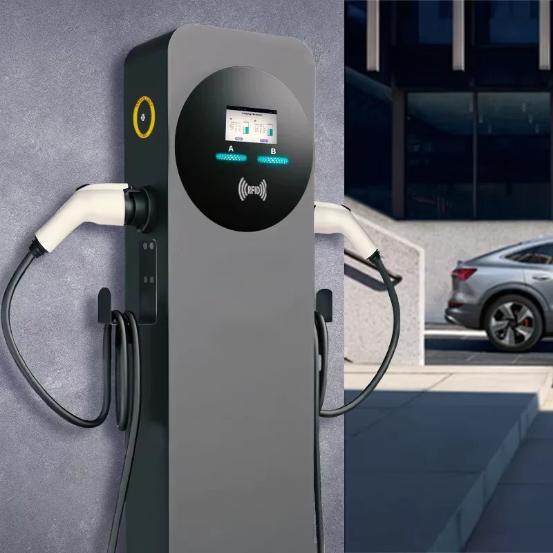 Customized High-Efficiency Commercial22kW Public Column-Mounted Dual Gun AC Type2 Electric Vehicle EV Charger Outdoor Waterproof