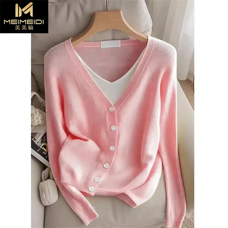 Prosty Sweter Jesień 2025 Nowy Duży Rozmiar Luźny Sweter Dzianinowy Pulower Damski Francuski Ekskluzywny Dwuczęściowy Sweter Dzianinowy