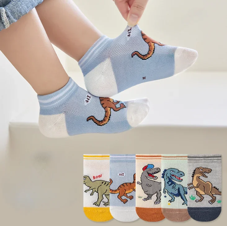 5Pairs Cartoon Cute Children's Socks Spring Summer Baby Soft Cotton Mesh Sock Boys Girls Breathable Thin Cute Sock Kids Socks