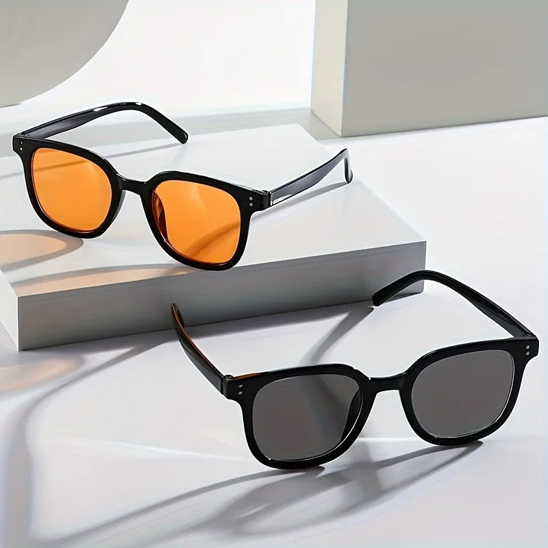2 Stück Neue Modische Damen-Sonnenbrillen Herren-Outdoor-Vintage-Sonnenbrillen Quadratische Anti-Reflex-Brillen aus Harz für Damen UV400