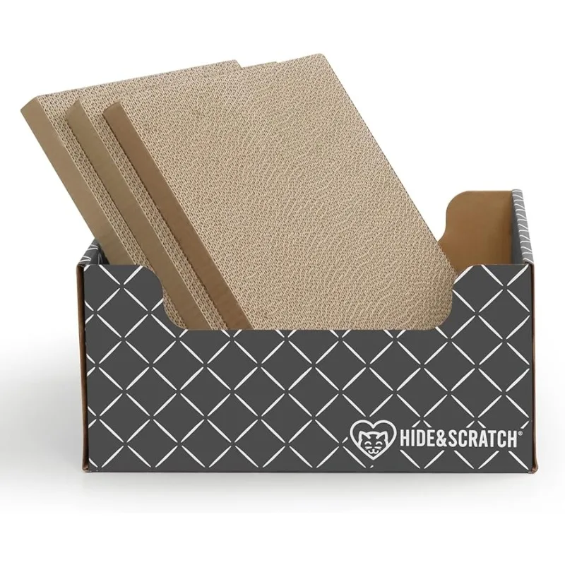 

HIDE & SCRATCH Cardboard Cat Scratcher; Cat Scratcher Box and Bed with Refillable Double-Sided Cardboard Scratch Pad for Indoor