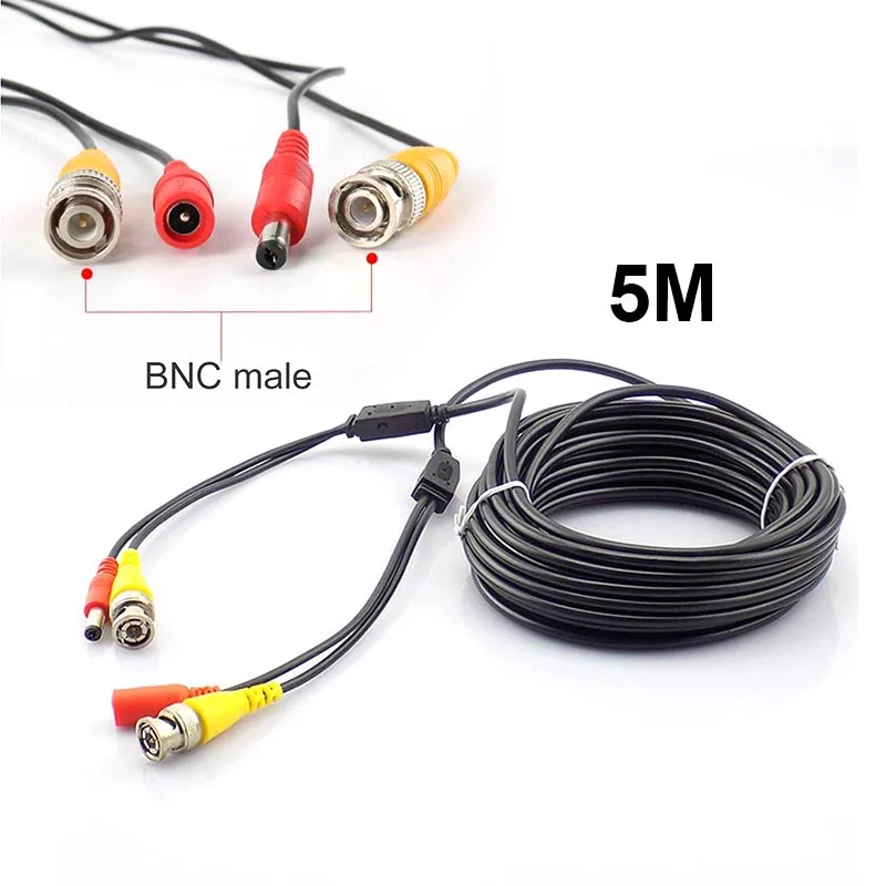 5m CCTV Camera BNC Cable DVR Recorder System Video Wire DC Male Plug 5.5mmx2.1mm Power Security Surveillance