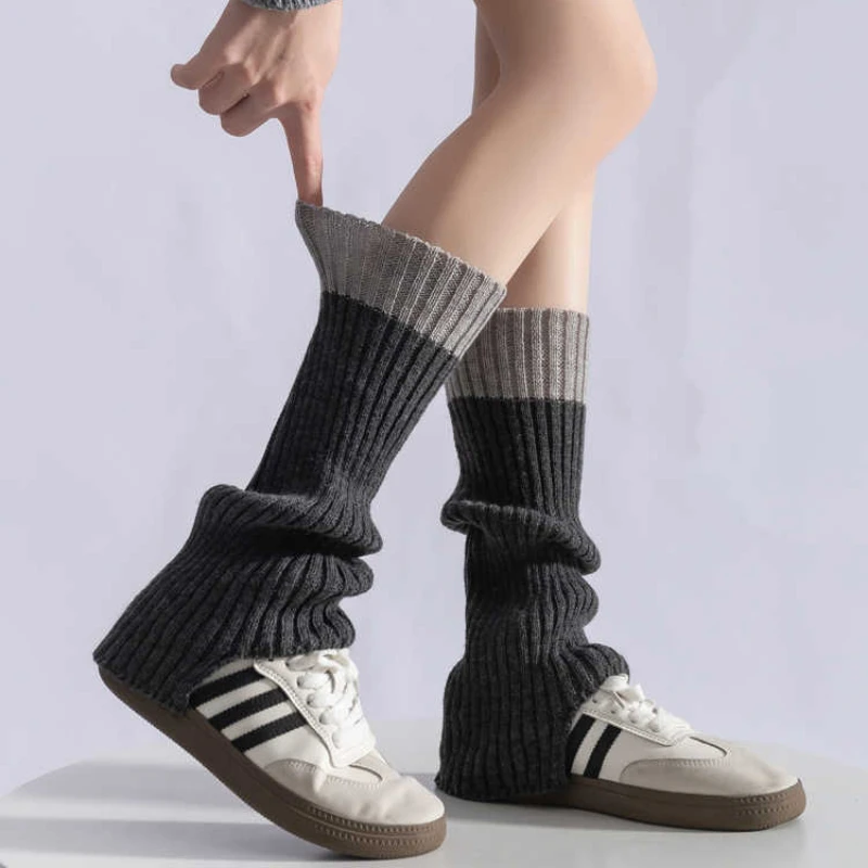 Leg Warmers Women Color Matching Autumn Winter Knitted Foot Cover Long Socks Stocking JK Lolita Girls Cute Leg Warmer Knee Socks