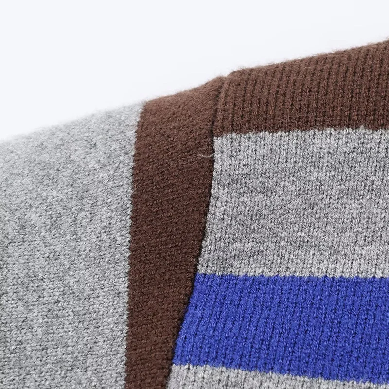 الخريف الشتاء بولو طوق كم طويل مخطط محبوك القمم المرأة فضفاضة البلوز سترة الإناث ملابس أنيقة غير رسمية 2025 جديد