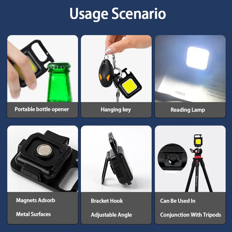 Strong Light Portable Work Light Mini Keychain Camping Light Multi functional Charging Outdoor Emergency Lighting