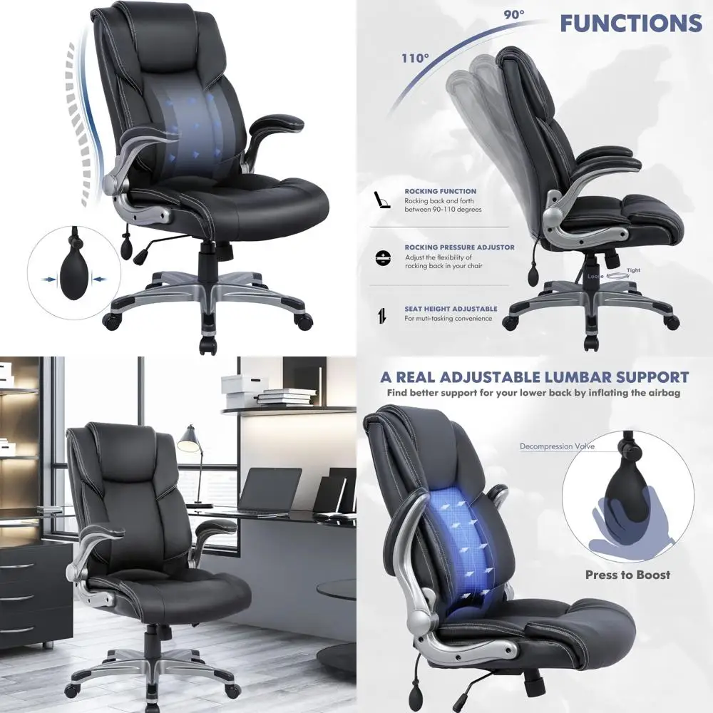 

Ergonomic High Back Office Chair - Leather Desk Chair with Padded Arms and Adjustable Tilt