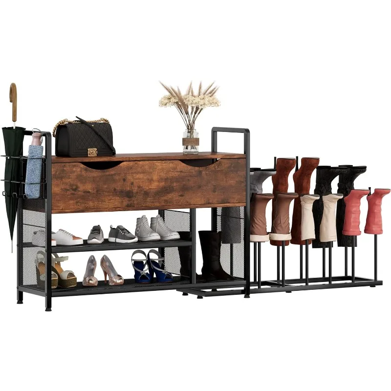 

Shoe Storage Rack Bench Cabinet with Hidden Compartment Lift Top Entryway Organizer for Shoes, Boots, Umbrella, Black/Archaize